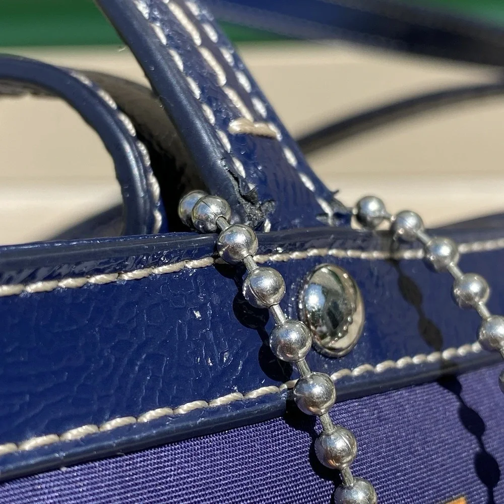 Coach Signature Stripe Linear Signature Tote Navy Multi Patent Trim F23908